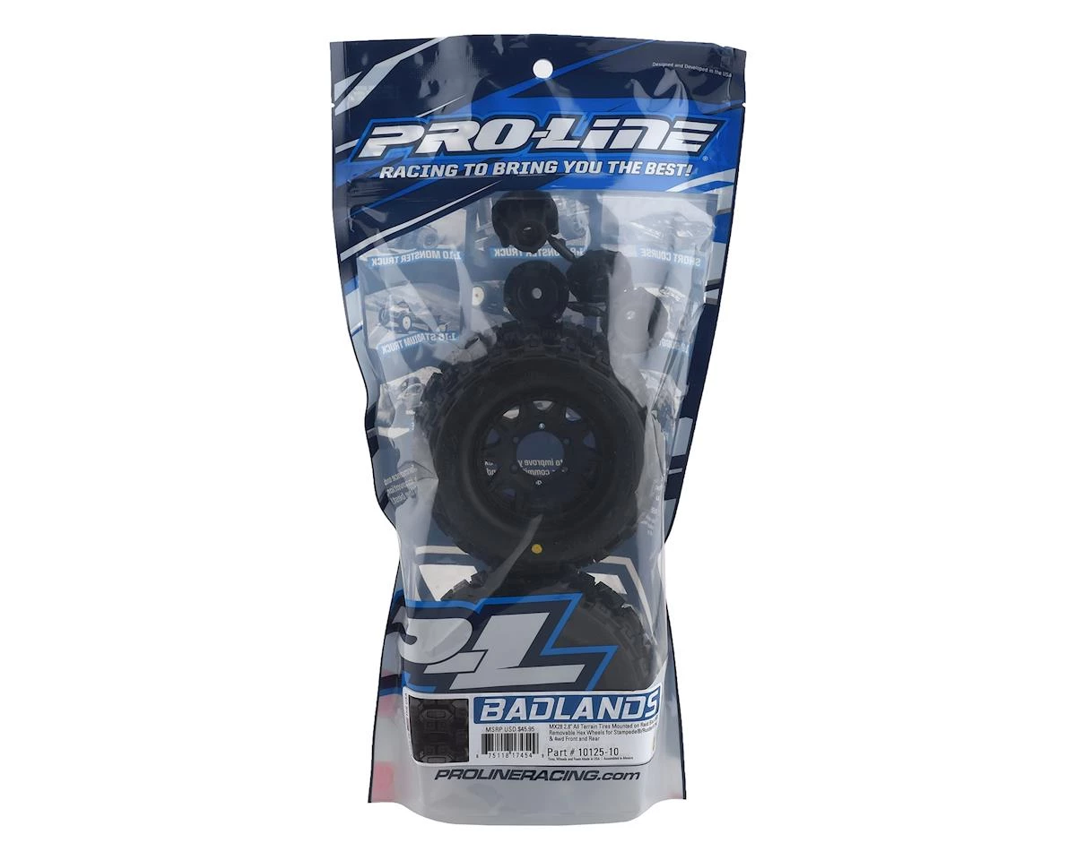 Pro-Line Badlands MX28 2.8" Pre-Mounted Tires w/Raid 6x30 Wheels (2) (M2) (Black) w/Removable Hex 4 Pro-Line Badlands MX28 2.8" Pre-Mounted Tires w/Raid 6x30 Wheels (2) (M2) (Black) w/Removable Hex - Image 4