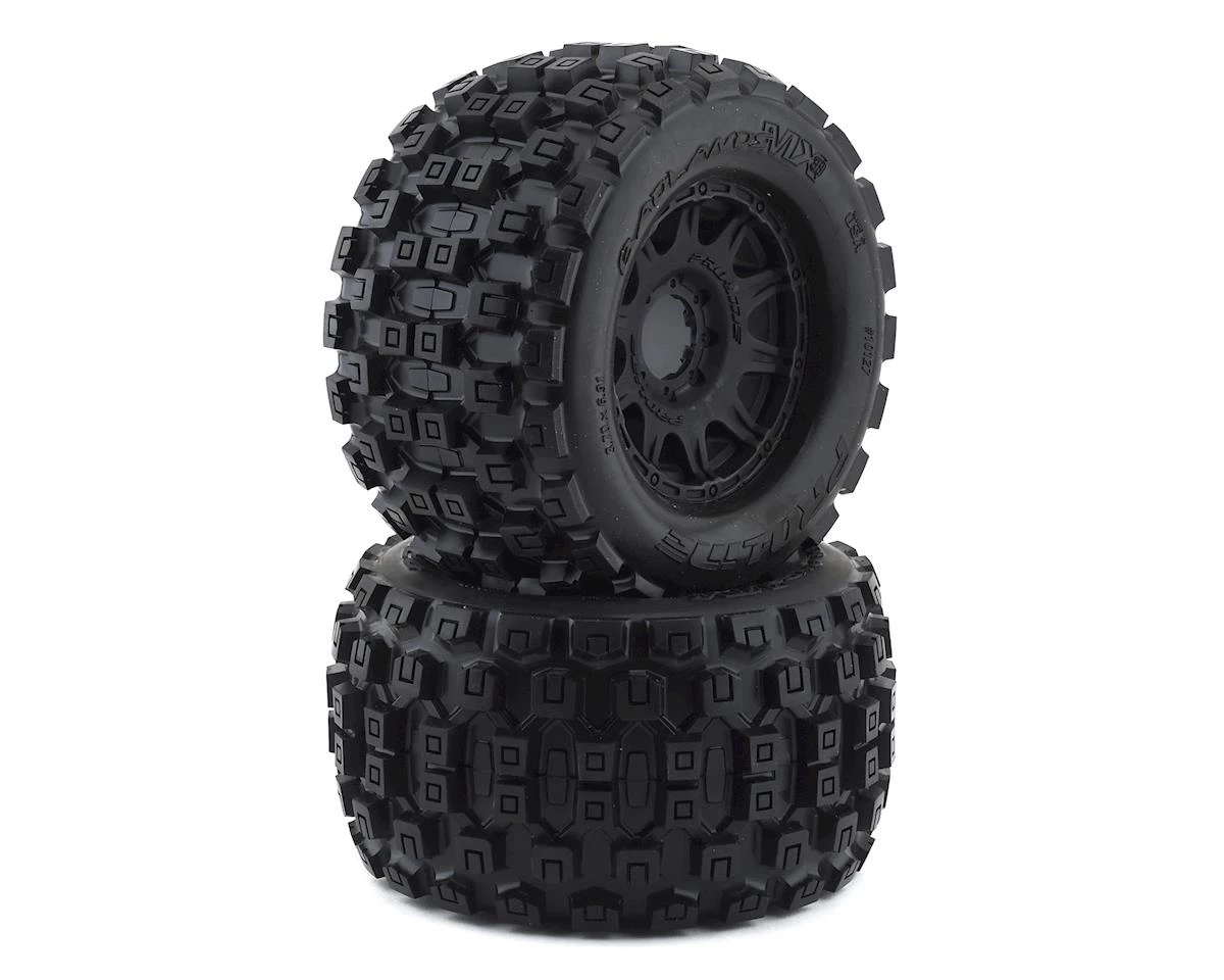Pro-Line Badlands MX38 3.8" Tire w/Raid 8x32 Wheels (Black) (2) (M2) w/Removable Hex 1 Pro-Line Badlands MX38 3.8" Tire w/Raid 8x32 Wheels (Black) (2) (M2) w/Removable Hex