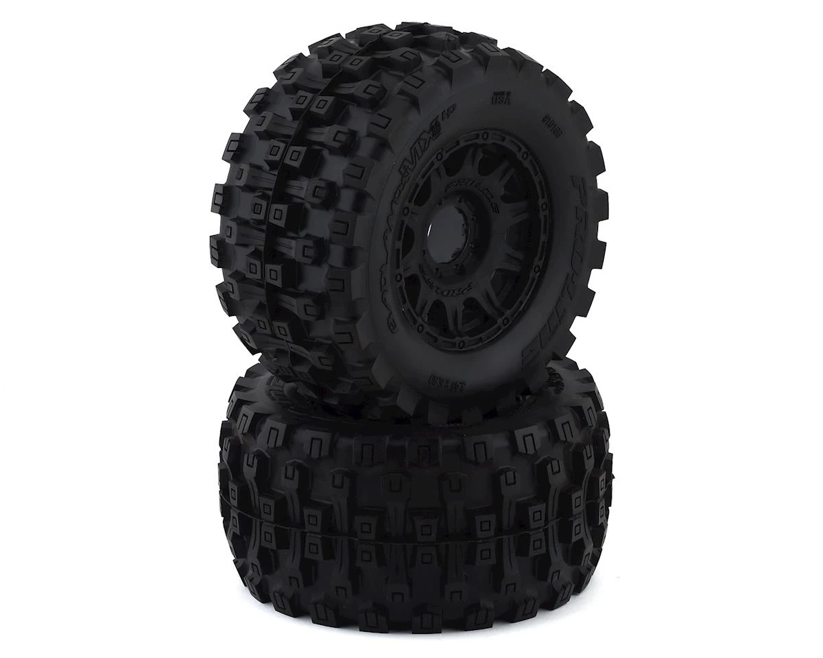 Pro-Line Badlands MX38 HP Belted 3.8" Pre-Mounted Truck Tires (2) (Black) (M2) w/Raid Wheels 1 Pro-Line Badlands MX38 HP Belted 3.8" Pre-Mounted Truck Tires (2) (Black) (M2) w/Raid Wheels