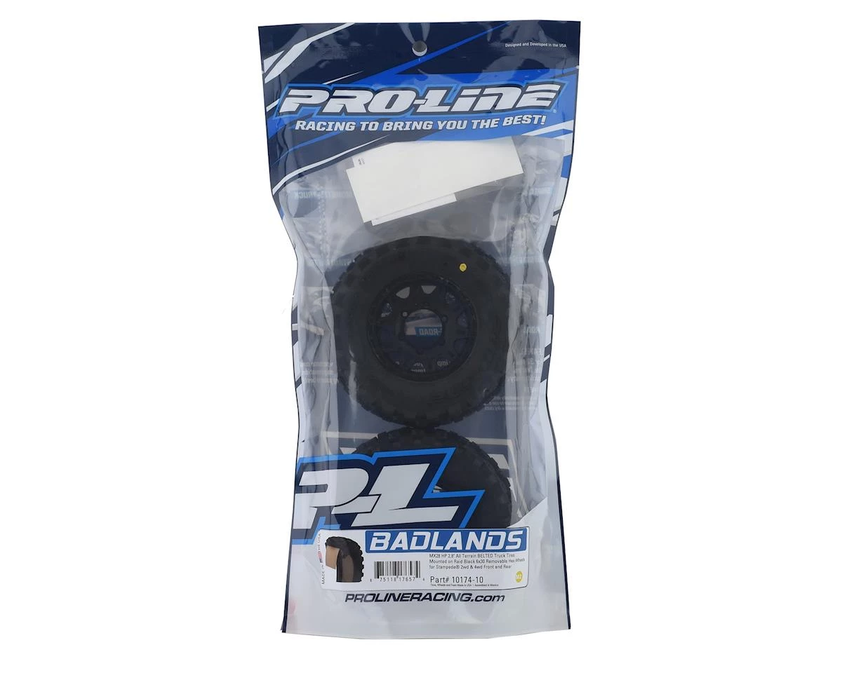 Pro-Line Badlands MX28 Belted 2.8" Pre-Mounted Truck Tires (2) (Black) (M2) w/Raid 6x30 Removable Hex Wheels 4 Pro-Line Badlands MX28 Belted 2.8" Pre-Mounted Truck Tires (2) (Black) (M2) w/Raid 6x30 Removable Hex Wheels - Image 4