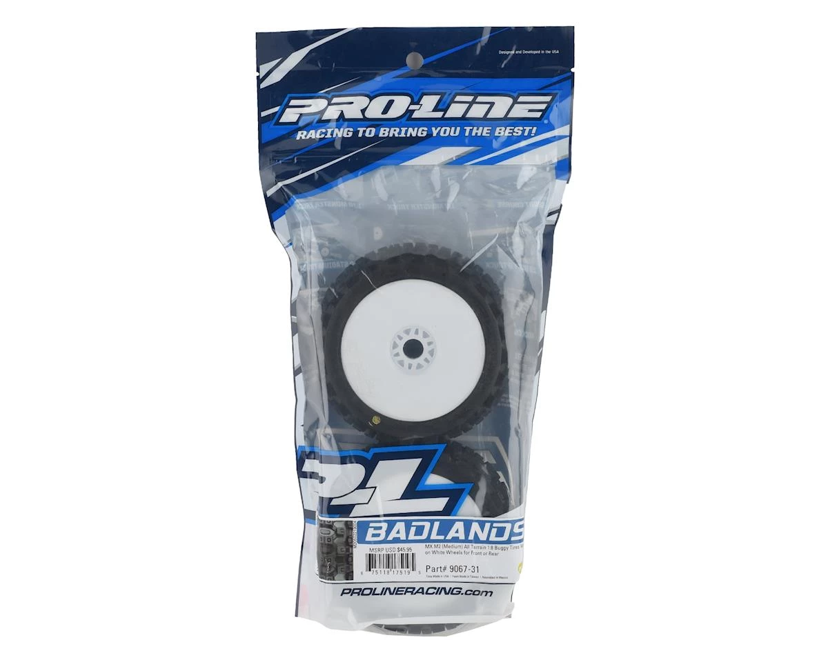 Pro-Line Badlands MX Pre-Mounted 1/8 Buggy Tires (White) (2) (M2) w/Velocity V2 Wheel 3 Pro-Line Badlands MX Pre-Mounted 1/8 Buggy Tires (White) (2) (M2) w/Velocity V2 Wheel - Image 3